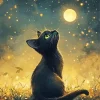 Black Cat Looking The To Sky 5D Diamond Painting