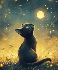 Black Cat Looking The To Sky 5D Diamond Painting