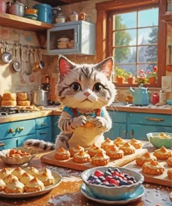 Cartoon Cat Baking 5D Diamond Painting