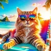 Cat At The Beach 5D Diamond Painting