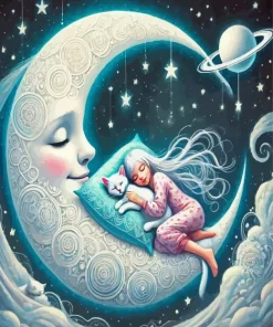 Cat And Girl Sleeping On The Moon 5D Diamond Painting
