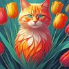 Cat And Tulips 5D Diamond Painting