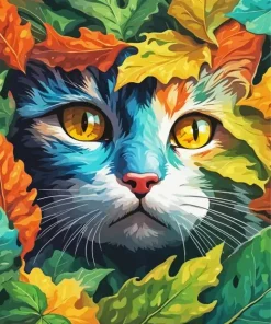 Cat Hiding In The Leaves 5D Diamond Painting