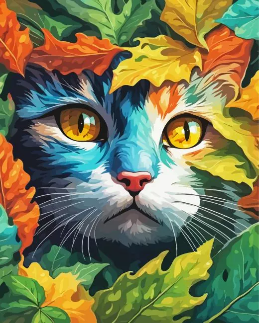Cat hiding in the leaves Diamond Paintings Cat Hiding In The Leaves 5D Diamond Painting