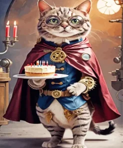 Cat Holding A Cake 5D Diamond Painting