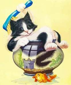 Cat In Fish Bowl 5D Diamond Painting