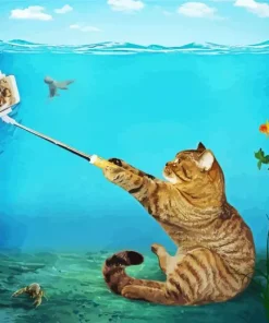 Cat Selfie Underwater 5D Diamond Painting