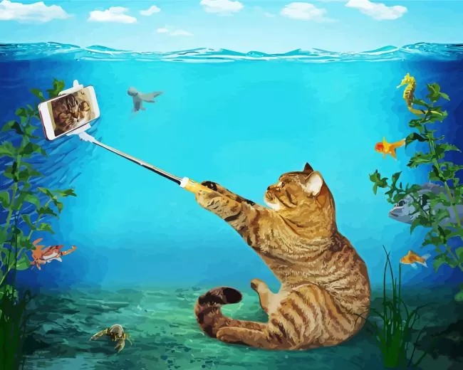 Cat selfie underwater Diamond With Numbers Cat Selfie Underwater 5D Diamond Painting