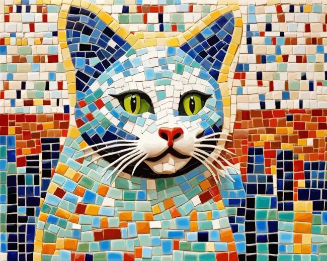 Colorful Mosaic Cat Diamond With Numbers Colorful Mosaic Cat 5D Diamond Painting