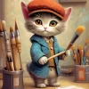 Cute Cat Holding Paintbrush 5D Diamond Painting