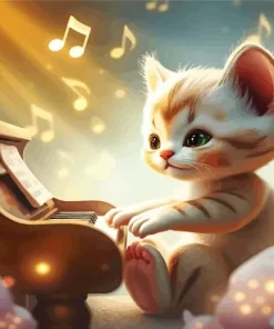 Cute Cat Playing The Piano 5D Diamond Painting