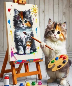 Fluffy Cat Painting Himself 5D Diamond Painting