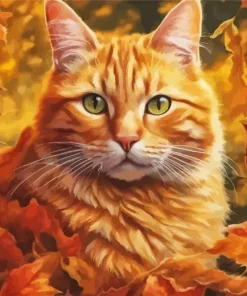 Ginger Cat In Fall Leaves 5D Diamond Painting