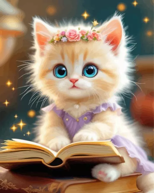 Kitty wearing flower crown Diamond With Numbers Kitty Wearing Flower Crown 5D Diamond Painting