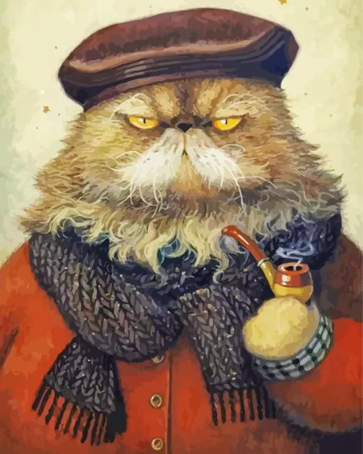Mad cat smoking pipe Diamond With Numbers Mad Cat Smoking Pipe 5D Diamond Painting