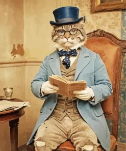 Old Cat Reading Newspaper 5D Diamond Painting