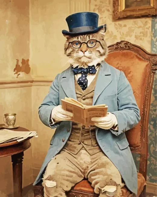 Old cat reading newspaper Diamond With Numbers Old Cat Reading Newspaper 5D Diamond Painting