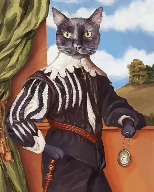 Renaissance Cat Diamond With Numbers Renaissance Cat 5D Diamond Painting