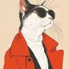 Stylish Cat Wearing Black Glasses 5D Diamond Painting