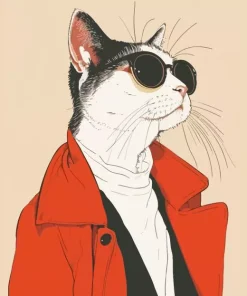 Stylish Cat Wearing Black Glasses 5D Diamond Painting