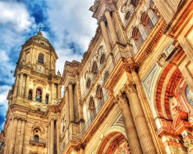 The Cathedral of Malaga Spain Diamond With Numbers The Cathedral Of Malaga Spain 5D Diamond Painting