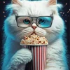 White Cat Eating Popcorn 5D Diamond Painting