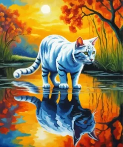 White Cat Reflection 5D Diamond Painting