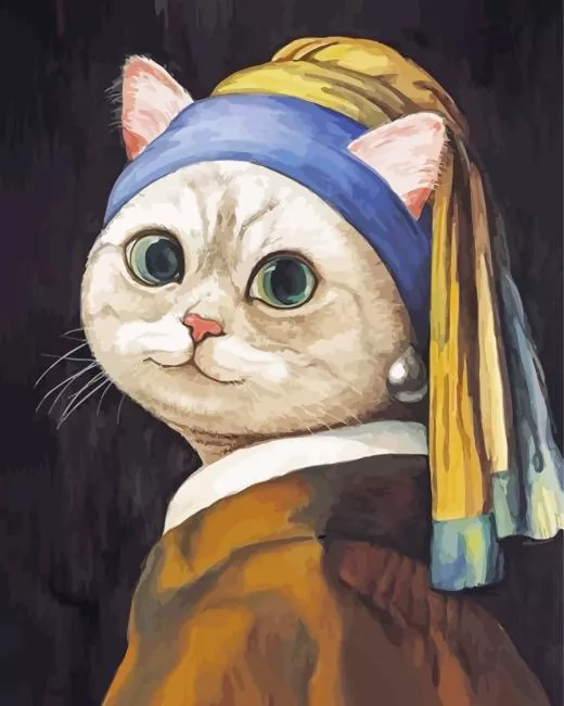 cat girl with a pearl earring Diamond With Numbers Cat Girl With A Pearl Earring 5D Diamond Painting