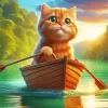 Cat Rowing A Boat 5D Diamond Painting