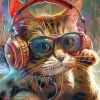 Cat Wearing Headphones 5D Diamond Painting