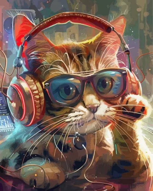 cat wearing headphones Diamond Paintings Cat Wearing Headphones 5D Diamond Painting