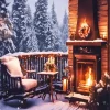 Chair By Fireplace In Winter 5D Diamond Painting
