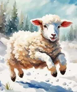 Happy Lamb In Snow 5D Diamond Painting