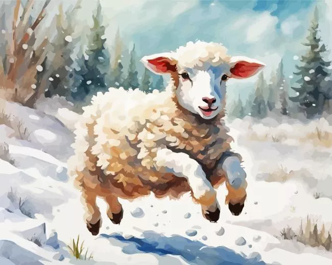 happy lamb in snow Diamond Paintings Happy Lamb In Snow 5D Diamond Painting