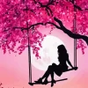 Pink Silhouette Girl On Swing 5D Diamond Painting