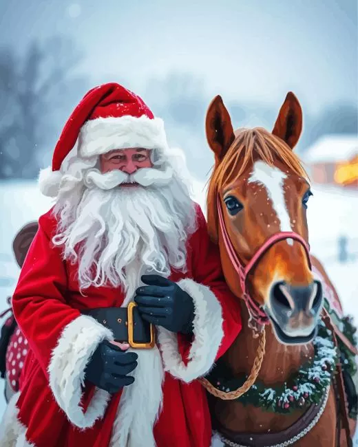 santa and horse art Diamond With Numbers Santa And Horse Art 5D Diamond Painting