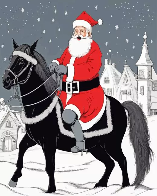 santa claus with horse Diamond With Numbers Santa Claus With Horse 5D Diamond Painting