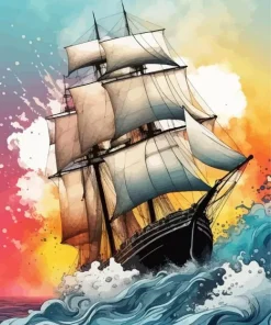 Ship In Waves 5D Diamond Painting