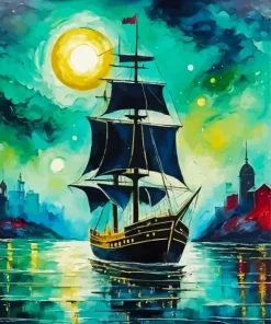 Ship Silhouette Art 5D Diamond Painting