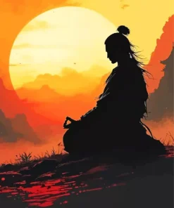 Silhouette Meditating Warrior 5D Diamond Painting
