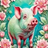 Simple Pig And Flowers 5D Diamond Painting