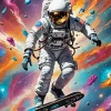 Skateboarding Astronaut Art 5D Diamond Painting