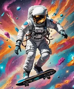 Skateboarding Astronaut Art 5D Diamond Painting