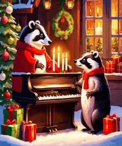 Badgers Christmas Night 5D Diamond Painting