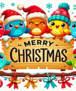 Cartoon Christmas Birds 5D Diamond Painting
