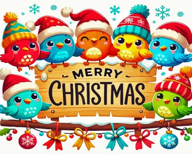 Cartoon christmas birds Diamond Paintings Cartoon Christmas Birds 5D Diamond Painting