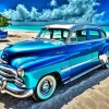 Classic Blue Car On The Beach 5D Diamond Painting
