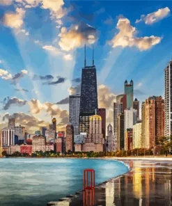 Illinois Chicago Skyline Lake Shore 5D Diamond Painting