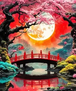 Japanese Cherry Blossom And Moon 5D Diamond Painting
