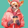 Stylish Chihuahua Drinking Coffee 5D Diamond Painting